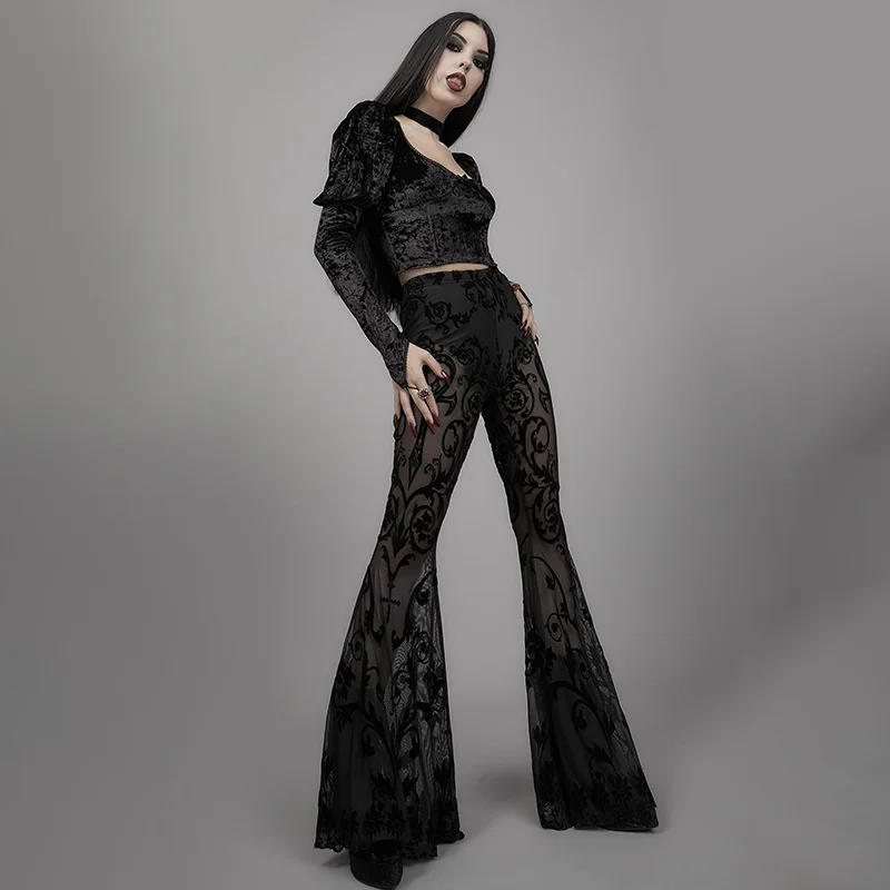 Women Gothic Flared Pants Harajuku Aesthetic High Waist Pants Sexy Lace Patchwork Trousers Vintage Punk Velvet Black Trousers
Women Gothic Flared Pants Harajuku Aesthetic High Waist Pants Sexy Lace Patchwork Trousers Vintage Punk Velvet Black Trousers