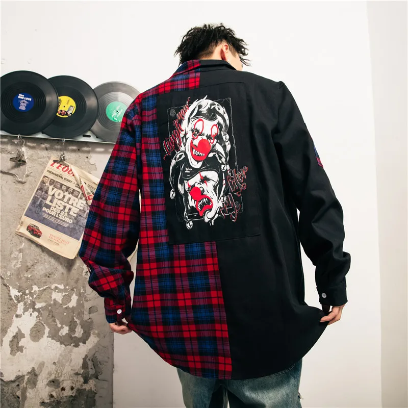 Patchwork Joker Shirt Men Contrast Color Clown Shirts Man Long Sleeve Hip Hop Plaid Streetwear Big Sizes Casual Blouse
Patchwork Joker Shirt Men Contrast Color Clown Shirts Man Long Sleeve Hip Hop Plaid Streetwear Big Sizes Casual Blouse
