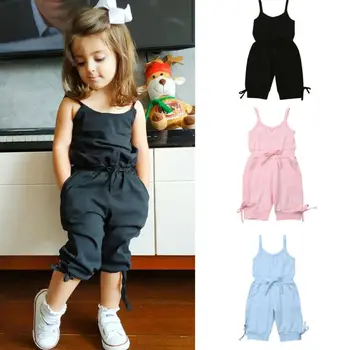 

1-6Y Children Summer Clothing Toddler Baby Girl Solid Romper Bib Pants Sleeveless Romper Overalls Outfits Cropped Jumpsuits