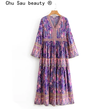 Chu Sau beauty New Fashion Boho Vintage Floral Print Maxi Dress Women Beach Chic Pagoda Sleeve Dresses Female Vestido De Moda
Chu Sau beauty New Fashion Boho Vintage Floral Print Maxi Dress Women Beach Chic Pagoda Sleeve Dresses Female Vestido De Moda