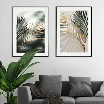 

Golden Leaves Poster Nordic Canvas Painting Fashion Palm Wall Art Pictures For Living Room Modern Decorative Prins On The Wall