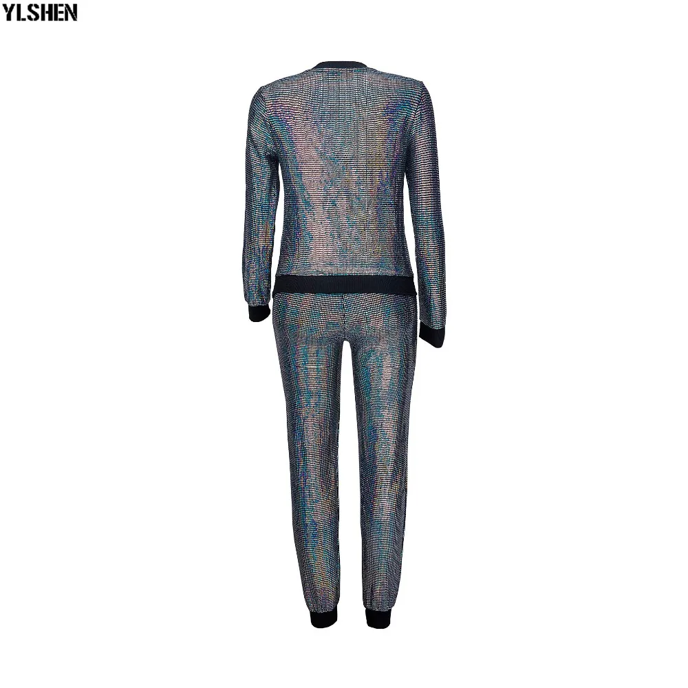 2 Two Piece Set Women Tracksuit Sexy Sequins Long Sleeve Clothes Plus Size Club Outfits Tops +Pants Sweat Suits Matching Sets 30