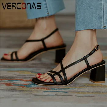 VERCONAS Women New Arrival Fashion Square Toe Genuine Leather High Quality Buckle Thick Heel Sandals Thick Heels Shoes Woman
VERCONAS Women New Arrival Fashion Square Toe Genuine Leather High Quality Buckle Thick Heel Sandals Thick Heels Shoes Woman