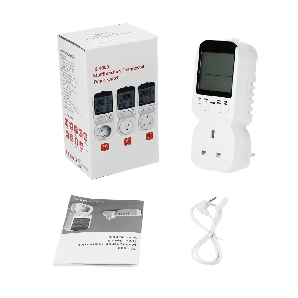 Multi-function LCD Display Thermostat Timer Switch Socket with Sensor Probe Digital Clock Adjustable 12/24 Hour Energy-saving
Multi-function LCD Display Thermostat Timer Switch Socket with Sensor Probe Digital Clock Adjustable 12/24 Hour Energy-saving
