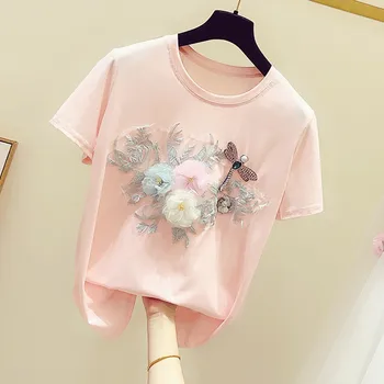 Floral Tshirt Women's Tops 2020 Summer New Korean Diamond Butterfly Embroidered Flowers Short Sleeve T-shirt Female Casual Shirt
Floral Tshirt Women's Tops 2020 Summer New Korean Diamond Butterfly Embroidered Flowers Short Sleeve T-shirt Female Casual Shirt