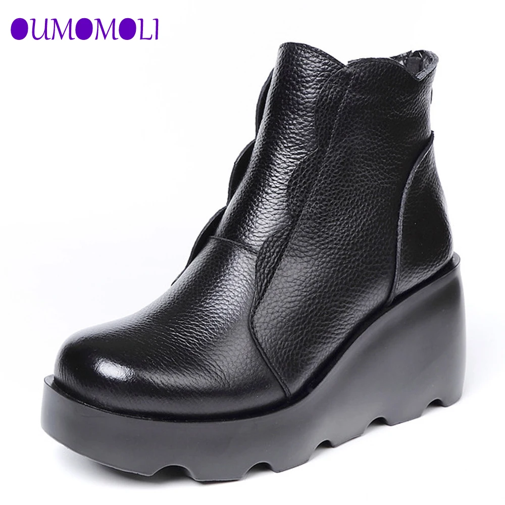 2019 Genuine Leather Women Autumn Winter Boots Platform Wedges Round Toe Ankle Boots Vintage zippe Woman Shoes J247
2019 Genuine Leather Women Autumn Winter Boots Platform Wedges Round Toe Ankle Boots Vintage zippe Woman Shoes J247