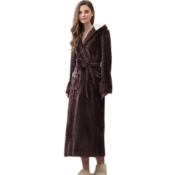 Warm With Pocket Home Ladies Women Robe Thickened Dressing Gown Waist Tie Solid Daily Autumn Winter Long Sleeve V Neck Hooded 
Warm With Pocket Home Ladies Women Robe Thickened Dressing Gown Waist Tie Solid Daily Autumn Winter Long Sleeve V Neck Hooded