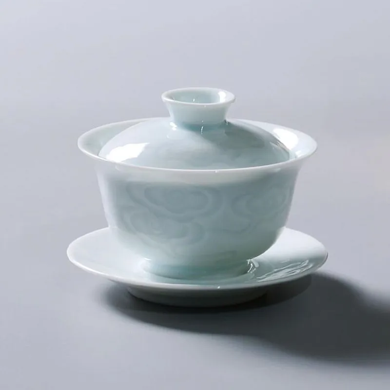 Jingdezhen тень резной целадон санкai крышка чашка чайная кунгфу чаша один Gaiwan анти