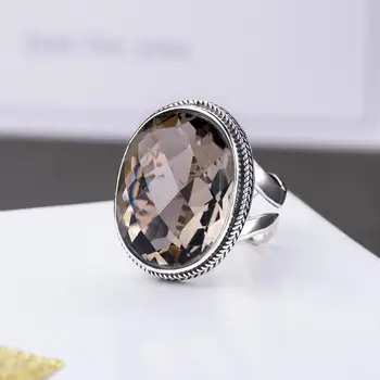 Solid 925 sterling silver rings big oval natural stone Smoky Quartz crystal open ring for women vintage party jewelry fine jewel
Solid 925 sterling silver rings big oval natural stone Smoky Quartz crystal open ring for women vintage party jewelry fine jewel