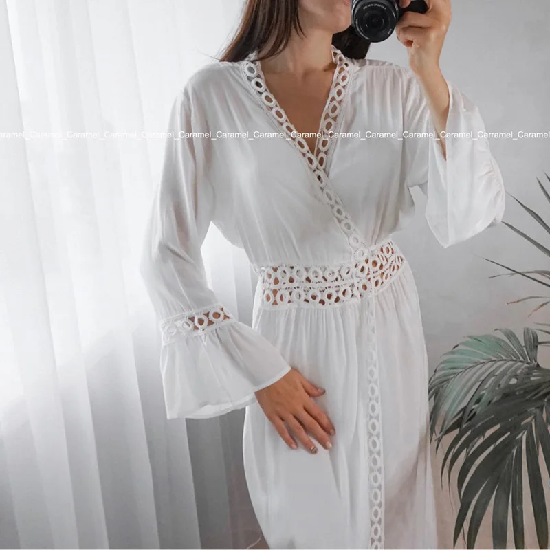 Beach Cover Up Dress Crochet White Knitted JKP4310