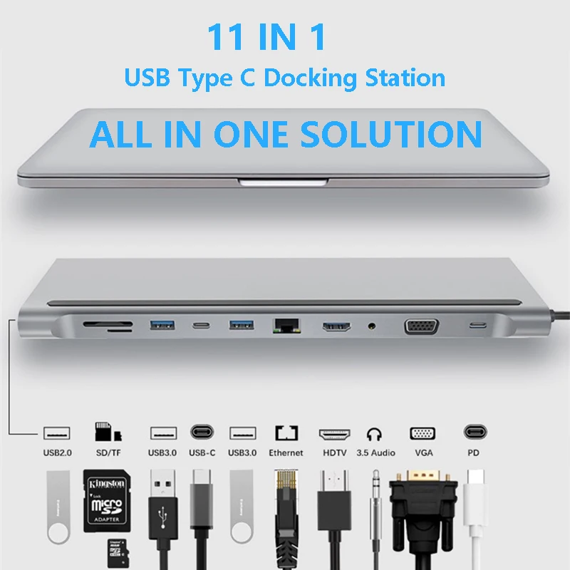 11 in 1 USB Type C Hub Adapter Laptop Docking Station HDMI VGA RJ45 PD For MacBook HP Lenovo Surface Compatible Thunderbolt 3
11 in 1 USB Type C Hub Adapter Laptop Docking Station HDMI VGA RJ45 PD For MacBook HP Lenovo Surface Compatible Thunderbolt 3