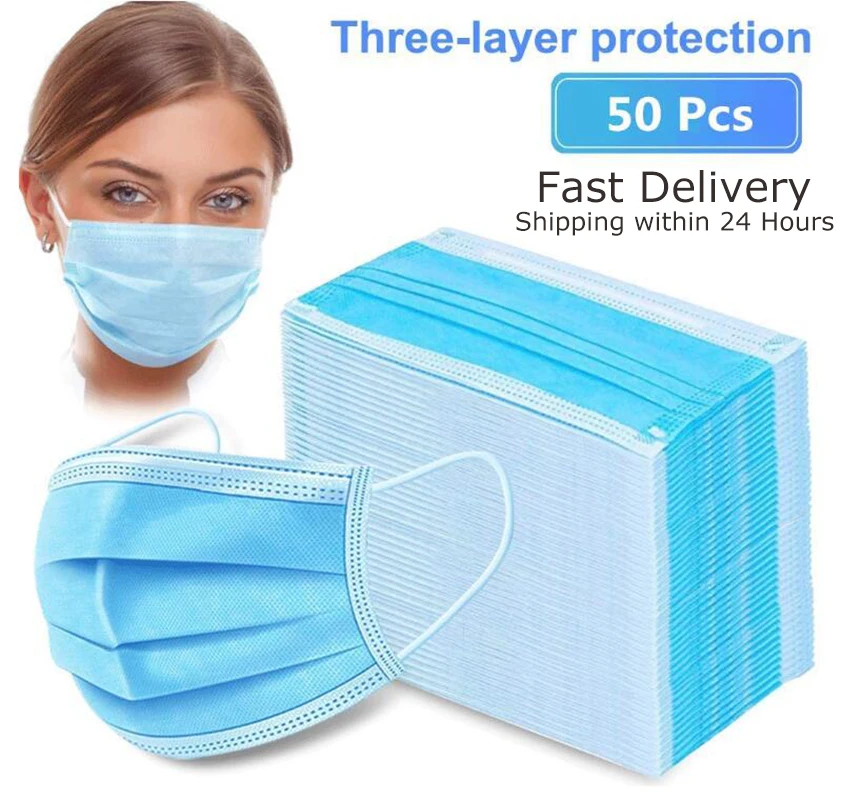 24H Ship 50PCS Disposable Face Mask with Elastic Ear Loop Three Layer Breathable Non-Woven Fabric Mask Safety Mask for Adult
24H Ship 50PCS Disposable Face Mask with Elastic Ear Loop Three Layer Breathable Non-Woven Fabric Mask Safety Mask for Adult