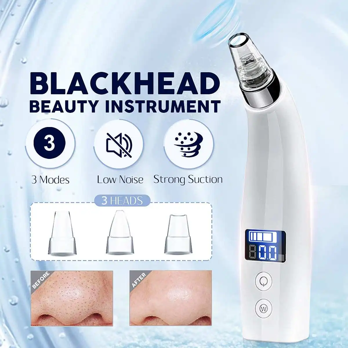 Electric Blackhead Suction Remover 3 Gears Dry Oily Normal Skin Deep Cleanning Pores Dead Skin Cells Removal Machine with 4 Tips
Electric Blackhead Suction Remover 3 Gears Dry Oily Normal Skin Deep Cleanning Pores Dead Skin Cells Removal Machine with 4 Tips