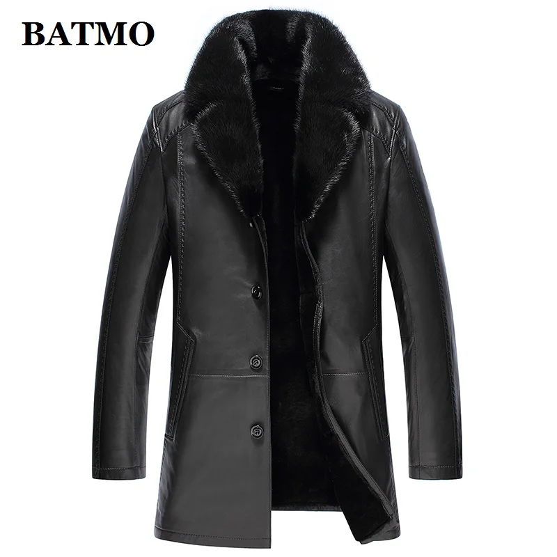 BATMO мужская куртка из натуральной овечьей кожи и меха норки мужской кожаный