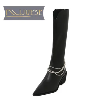 MLJUESE 2021 women Knee-High boots Microfiber Winter short plush Pointed Toe Chain High heels female Western boots size 40
MLJUESE 2021 women Knee-High boots Microfiber Winter short plush Pointed Toe Chain High heels female Western boots size 40
