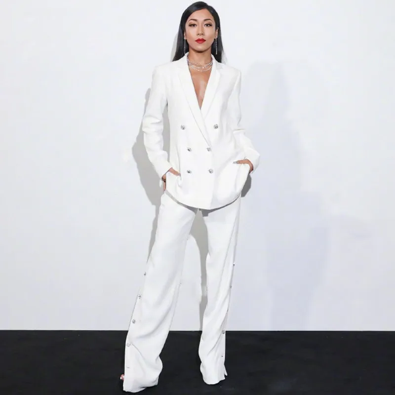 White Women's Suits Set Blazer Suit Fashion 2 Piece Set Female Double Breasted Jacket Trousers Ladies Blazer Pants Sets 
White Women's Suits Set Blazer Suit Fashion 2 Piece Set Female Double Breasted Jacket Trousers Ladies Blazer Pants Sets