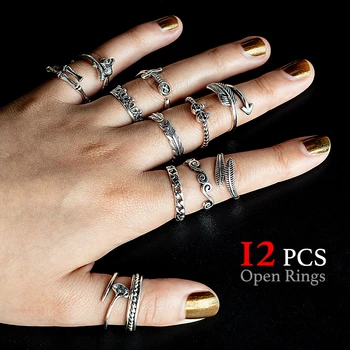 HONGTU 12Pcs Alloy Adjustable Open Ring Set Wholesale Gothic Rose Skull Swords Rings Punk Anillos Mujer Ring Sets Punk Jewelry 
HONGTU 12Pcs Alloy Adjustable Open Ring Set Wholesale Gothic Rose Skull Swords Rings Punk Anillos Mujer Ring Sets Punk Jewelry