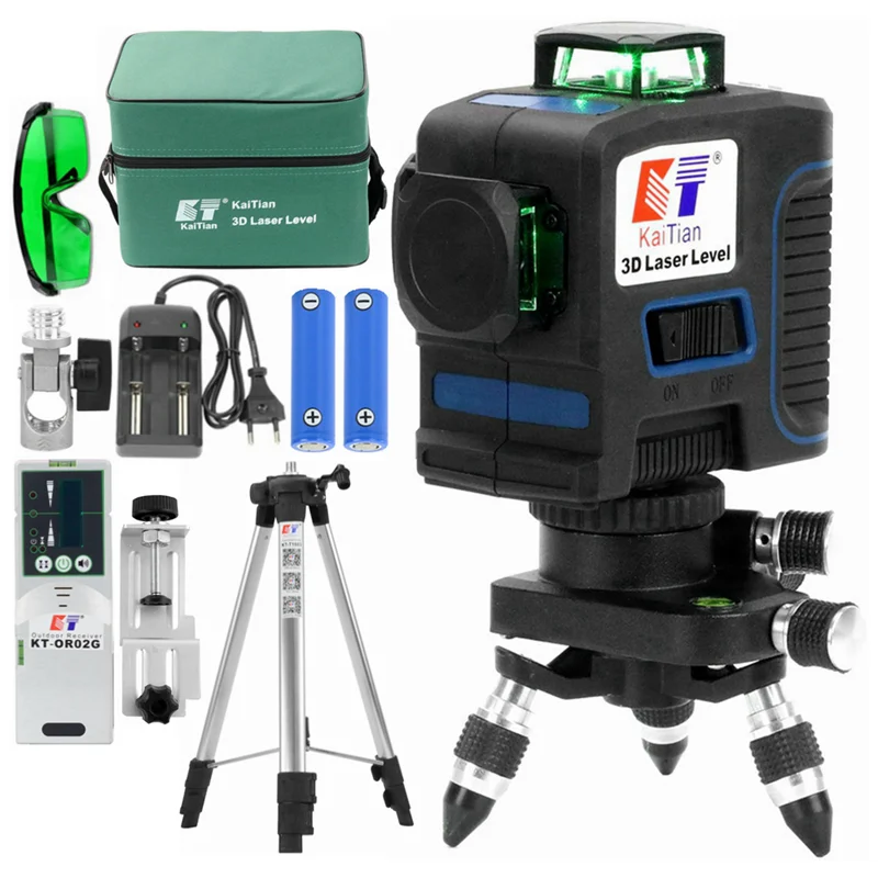 Kaitian 3D Laser Level Tripod Self-Leveling Vertical Horizontal Super Powerful 532nm 12 Lines Green 360 Livella Lasers Receiver 
Kaitian 3D Laser Level Tripod Self-Leveling Vertical Horizontal Super Powerful 532nm 12 Lines Green 360 Livella Lasers Receiver