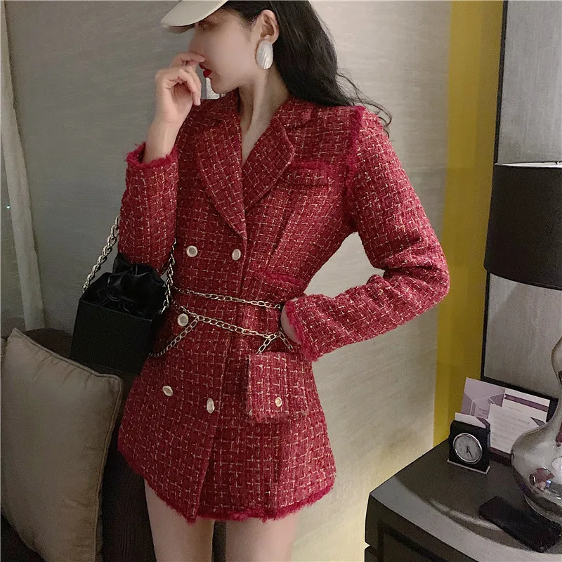 2020 new gold line check coat ladies suit collar fashion temperament double breasted coat slim coat coat with free belt bag
2020 new gold line check coat ladies suit collar fashion temperament double breasted coat slim coat coat with free belt bag
