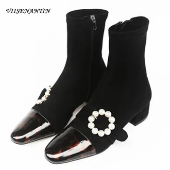 Square Toe Leopard Print Pearl Thick Mid Heel Genuine Leather Stretch Ankle Boots Slip on String Bead Black Winter Shoes Women
Square Toe Leopard Print Pearl Thick Mid Heel Genuine Leather Stretch Ankle Boots Slip on String Bead Black Winter Shoes Women