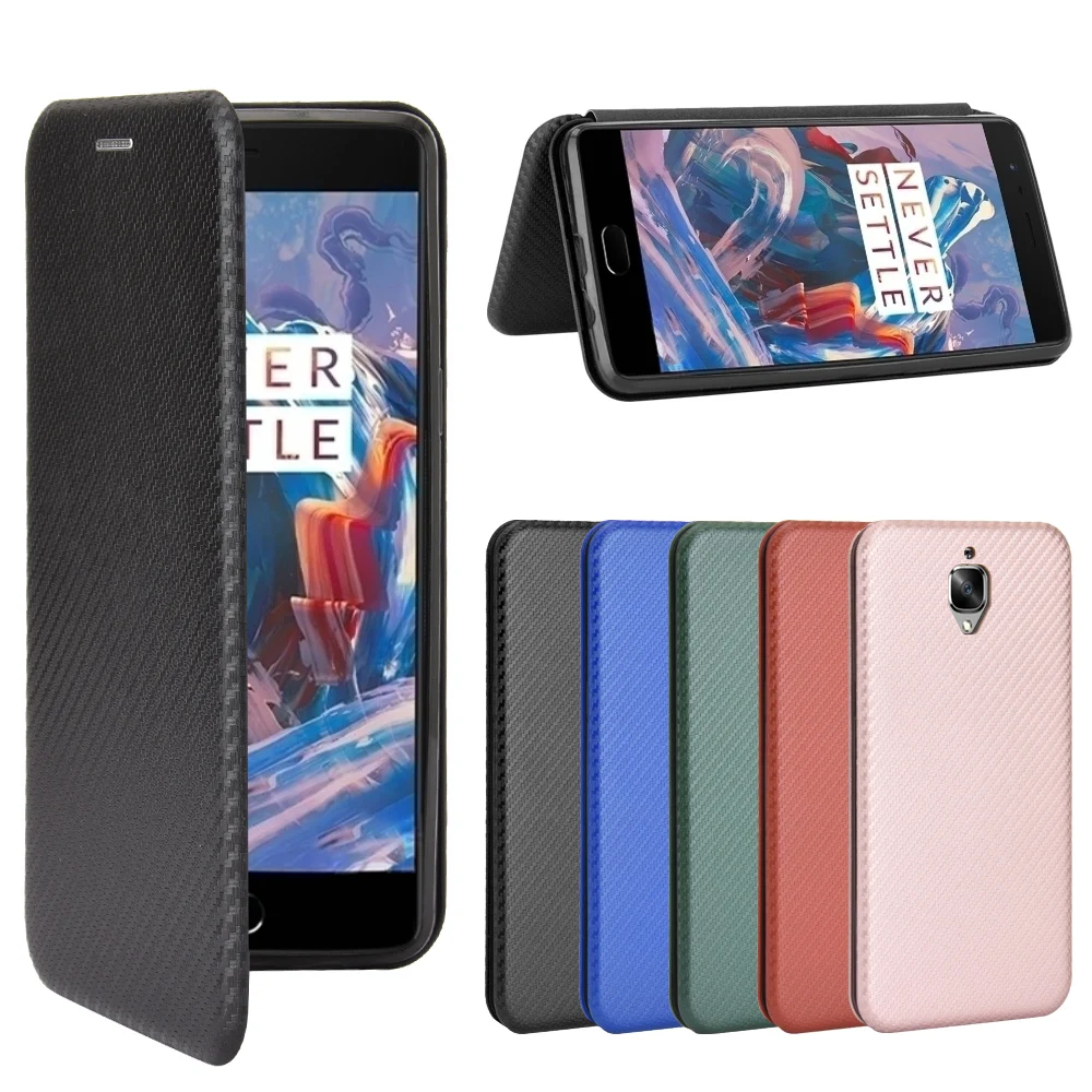 Для OnePlus 3T / 3 чехол из углеродного волокна Флип кожаный для One Plus 1 + бизнес