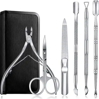 6PCS Stainless Steel Manicure Tool Kit,Cuticle Trimmer Nippers,Cuticle Pusher and Cutter,Nail File and Curved Scissor with Case 
6PCS Stainless Steel Manicure Tool Kit,Cuticle Trimmer Nippers,Cuticle Pusher and Cutter,Nail File and Curved Scissor with Case