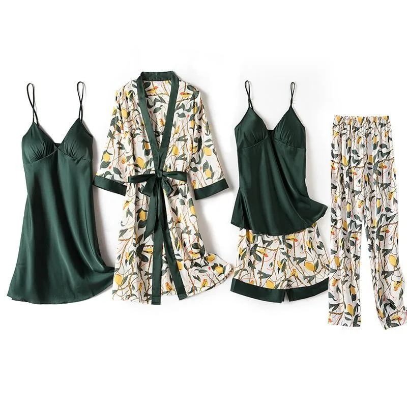Blue Sleep Set Intimate Lingerie Sexy Nighty Robe Suit New Women Kimono