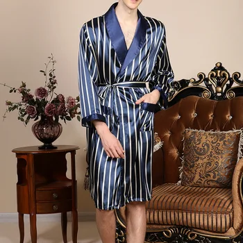 Quality Mens Satinlike Bathrobe Fashion Striped Peignoir Homme One Piece Sleepwear Sashes Tunic Night Dress Men Summer Pajamas
Quality Mens Satinlike Bathrobe Fashion Striped Peignoir Homme One Piece Sleepwear Sashes Tunic Night Dress Men Summer Pajamas