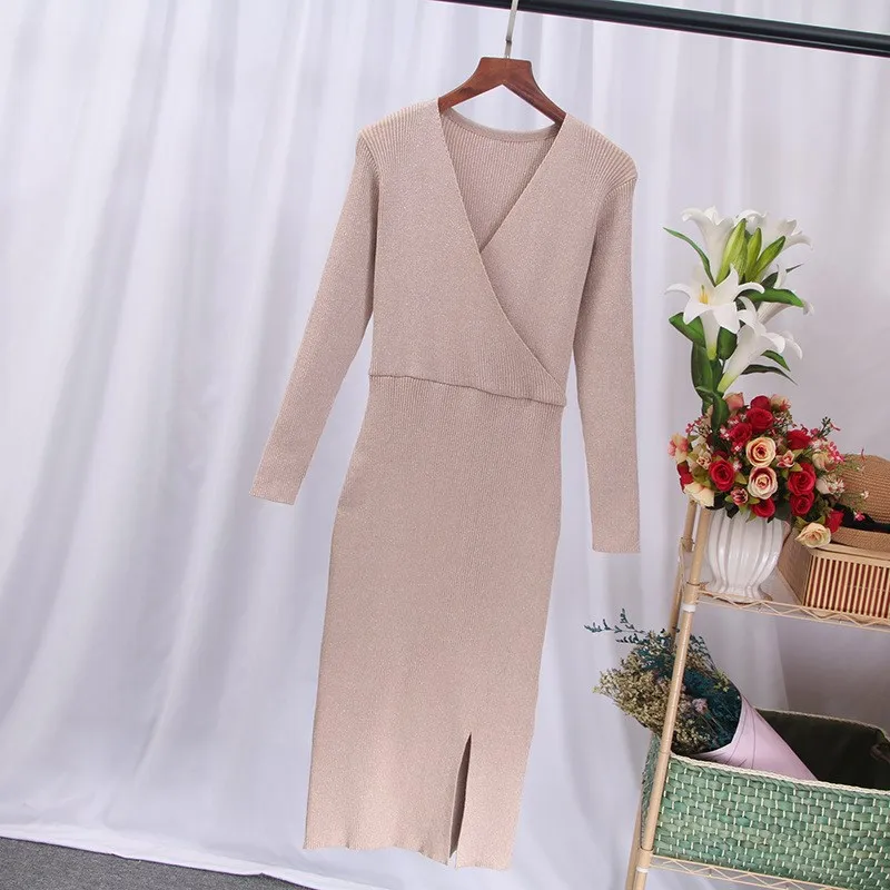 Fashion 2019 Autumn Women High Waist Knitted Sweater Dress Vintage Sexy V-Neck Split Pullover Dress Bodycon Solid Dresses
Fashion 2019 Autumn Women High Waist Knitted Sweater Dress Vintage Sexy V-Neck Split Pullover Dress Bodycon Solid Dresses
