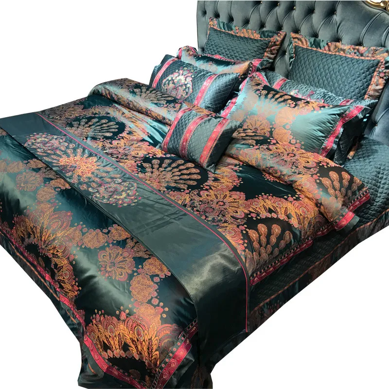 Silk Brocade Four-Piece Set Blue Jacquard Embroidery Fitted Sheet Ten-Piece Set bed comforter set comforter bedding sets
Silk Brocade Four-Piece Set Blue Jacquard Embroidery Fitted Sheet Ten-Piece Set bed comforter set comforter bedding sets