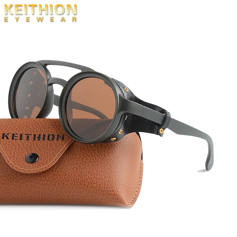 KEITHION Fashion Vintage SteamPunk Punk Style Round Polarized Sunglasses Leather Side Shield Brand Design Gradient Sun Glasses
KEITHION Fashion Vintage SteamPunk Punk Style Round Polarized Sunglasses Leather Side Shield Brand Design Gradient Sun Glasses