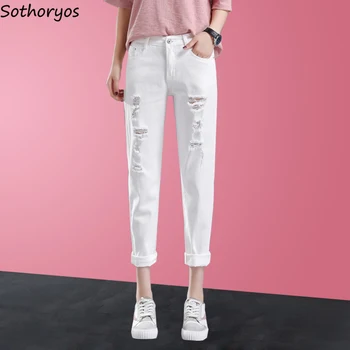 Jeans Women White Ripped Vintage Elegant Ankle Length High Waist Pockets Zipper Bleached Push Up Womens Jeans Harajuku Korean 
Jeans Women White Ripped Vintage Elegant Ankle Length High Waist Pockets Zipper Bleached Push Up Womens Jeans Harajuku Korean