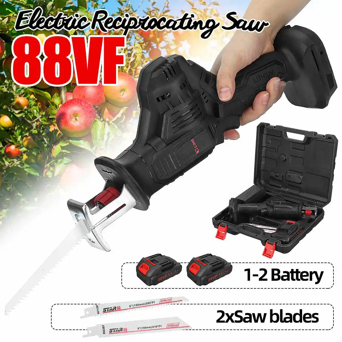 88V Cordless Electric Reciprocating Saw With 2 Battery Variable Speed Chainsaw Wood Metal Cutting Reciprocating Saw Power Tools
88V Cordless Electric Reciprocating Saw With 2 Battery Variable Speed Chainsaw Wood Metal Cutting Reciprocating Saw Power Tools