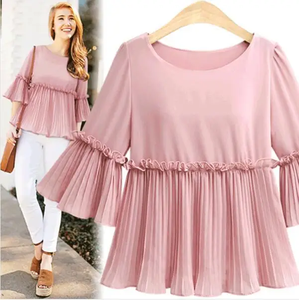 2018 Spring And Summer New Style Large Size Dress Solid Color Simple Cover Belly Three-quarter-length Sleeve Large GIRL'S Pleate 
2018 Spring And Summer New Style Large Size Dress Solid Color Simple Cover Belly Three-quarter-length Sleeve Large GIRL'S Pleate