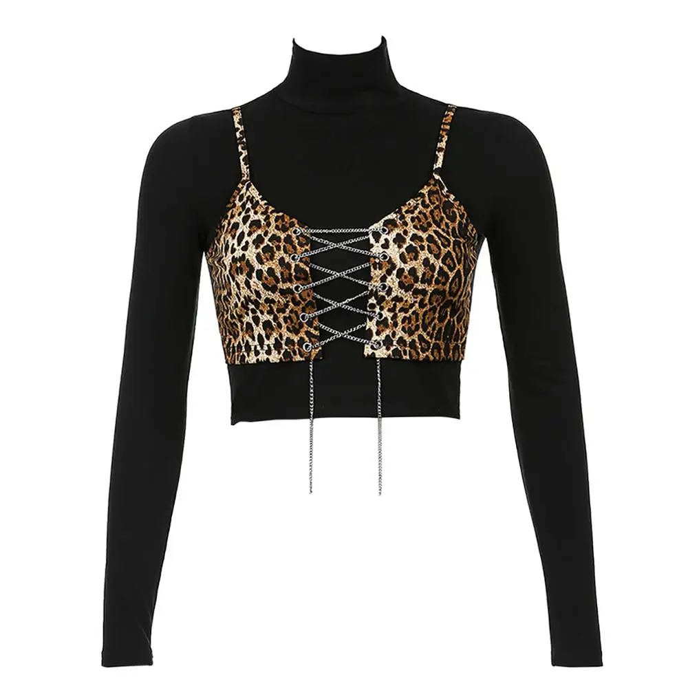 оп Ladies Trendy Stitching Leopard Print Lace Fake Two Piece Turtleneck Top blusas mujer de moda 2020 blusa feminina verão
оп Ladies Trendy Stitching Leopard Print Lace Fake Two Piece Turtleneck Top blusas mujer de moda 2020 blusa feminina verão