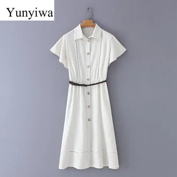 2020 Women Chic Butterfly Sleeve Lace Patchwork Sashes Midi Dress Female Solid Color Casual Slim Buttons Linen Vestidos
2020 Women Chic Butterfly Sleeve Lace Patchwork Sashes Midi Dress Female Solid Color Casual Slim Buttons Linen Vestidos