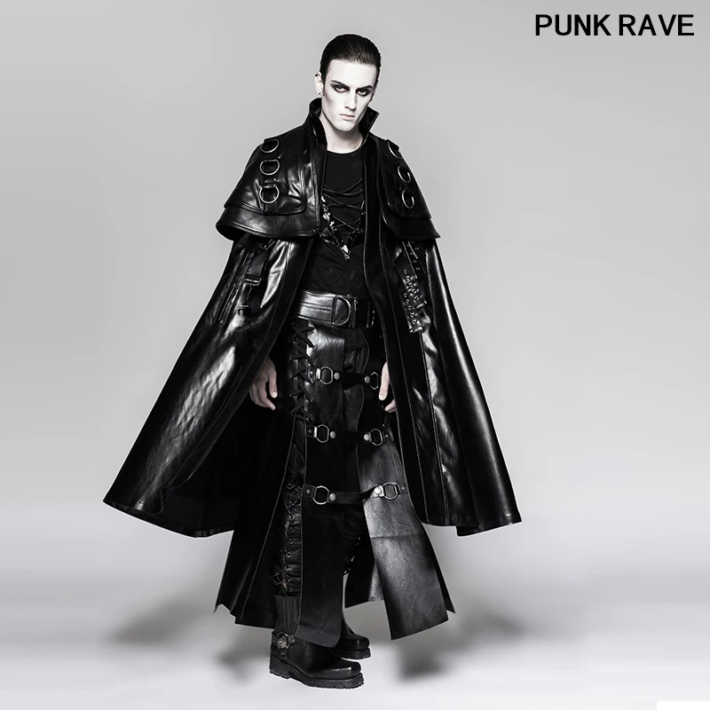 Steampunk Rock Men's Long Cloak Leather Cape Coat Stage Perform Halloween Party Club Cosplay Long Trench Coat PUNK RAVE Y-747 
Steampunk Rock Men's Long Cloak Leather Cape Coat Stage Perform Halloween Party Club Cosplay Long Trench Coat PUNK RAVE Y-747