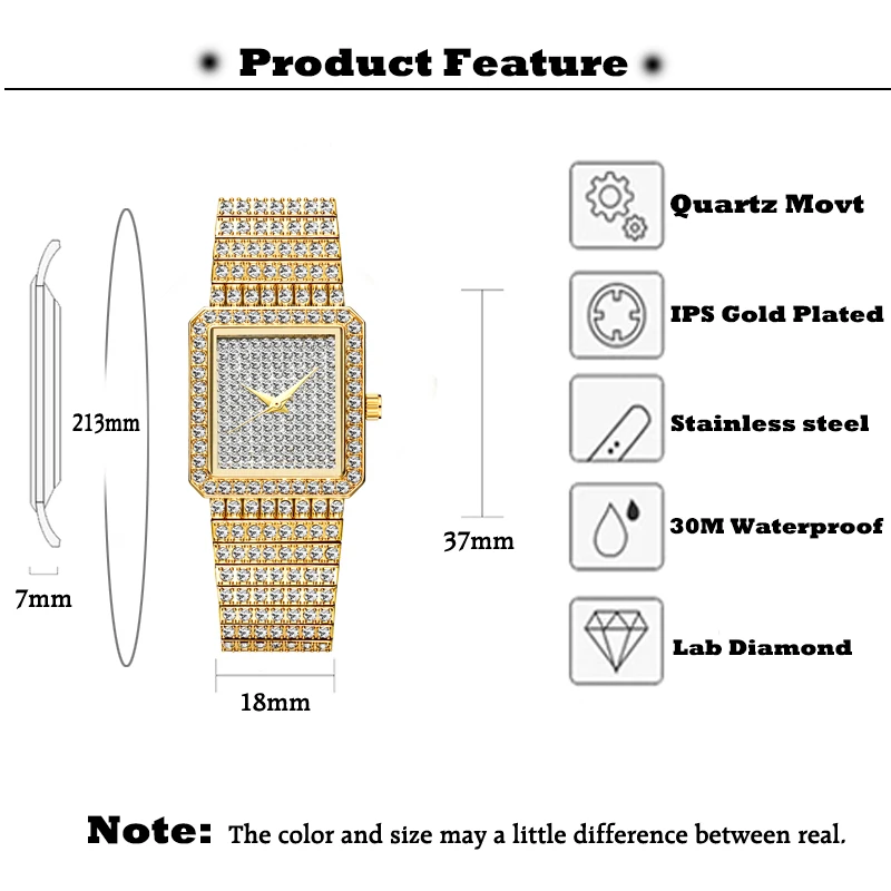MISSFOX алмазные часы для женщин люксовый бренд женские Золотые Квадратные наручные