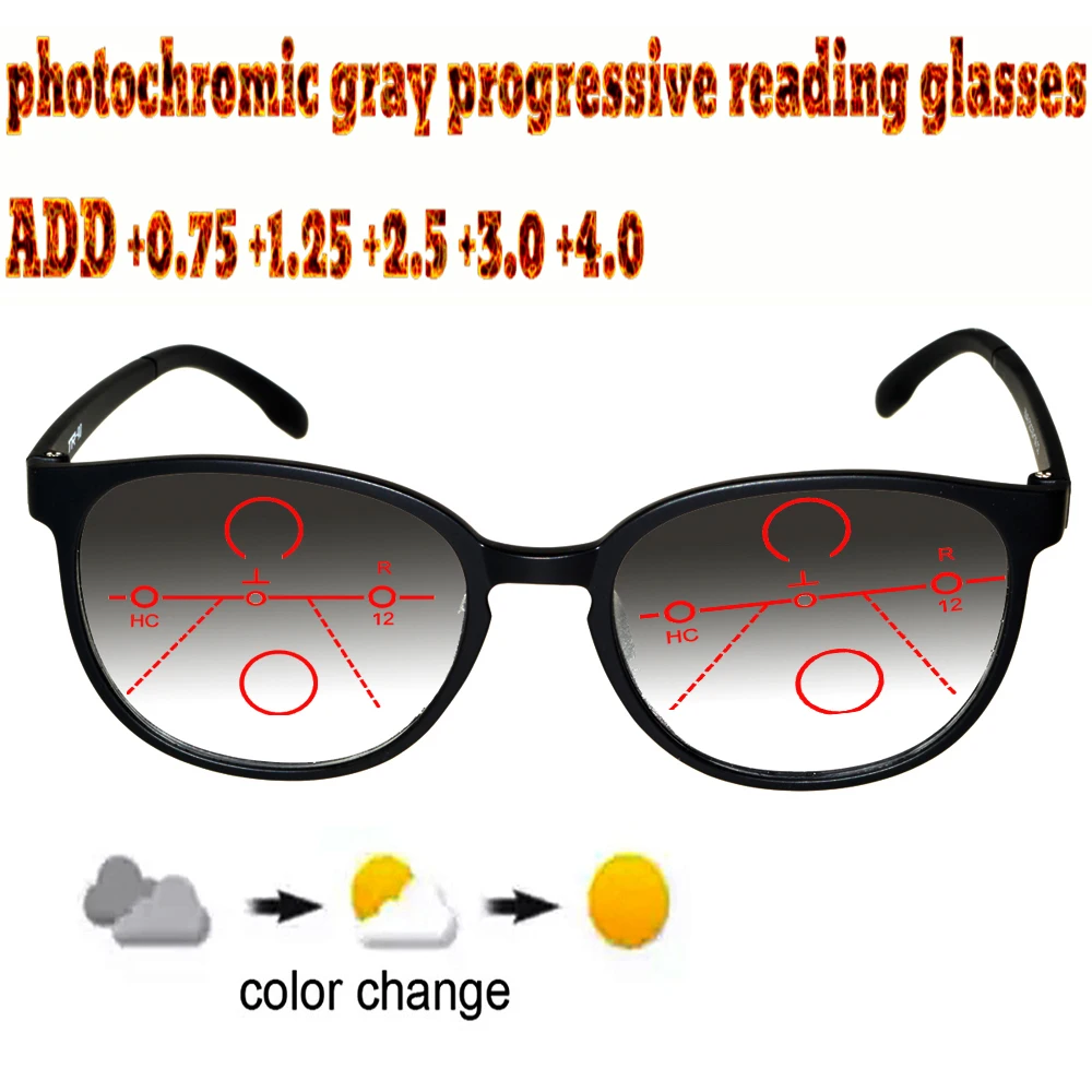 Photochromic Gray Progressive Multifocal Reading Glasses Men Woem Ultralight Black Frame+1.0 +1.5 +1.75 +2.0 +2.5 +3 +3.5 +4
Photochromic Gray Progressive Multifocal Reading Glasses Men Woem Ultralight Black Frame+1.0 +1.5 +1.75 +2.0 +2.5 +3 +3.5 +4