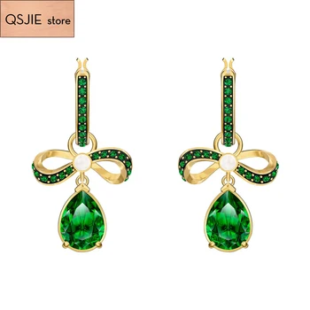 QSJIE High quality SWA. {new style} green bow-knot water droplet Pierced Earrings 
QSJIE High quality SWA. {new style} green bow-knot water droplet Pierced Earrings