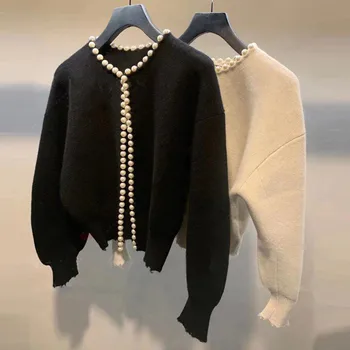 2020 Spring women's fashion pearls beading cardigans Chic women knitted coat B594
2020 Spring women's fashion pearls beading cardigans Chic women knitted coat B594