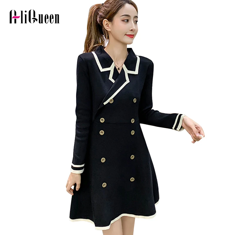 2019 Autumn Plus Size 4XL Women Black Noched Collar Double Breasted Knitting Cotton Mini Dress Elegant Ladies Long Sleeve Dress
2019 Autumn Plus Size 4XL Women Black Noched Collar Double Breasted Knitting Cotton Mini Dress Elegant Ladies Long Sleeve Dress