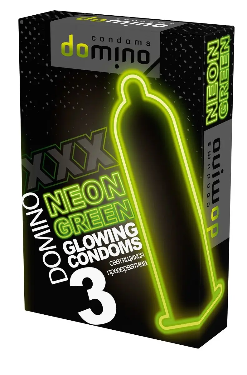 Презервативы Domino Neon №3 светящиеся, зеленые, 3 шт 06187 - Domino - Цветные презервативы - Купить