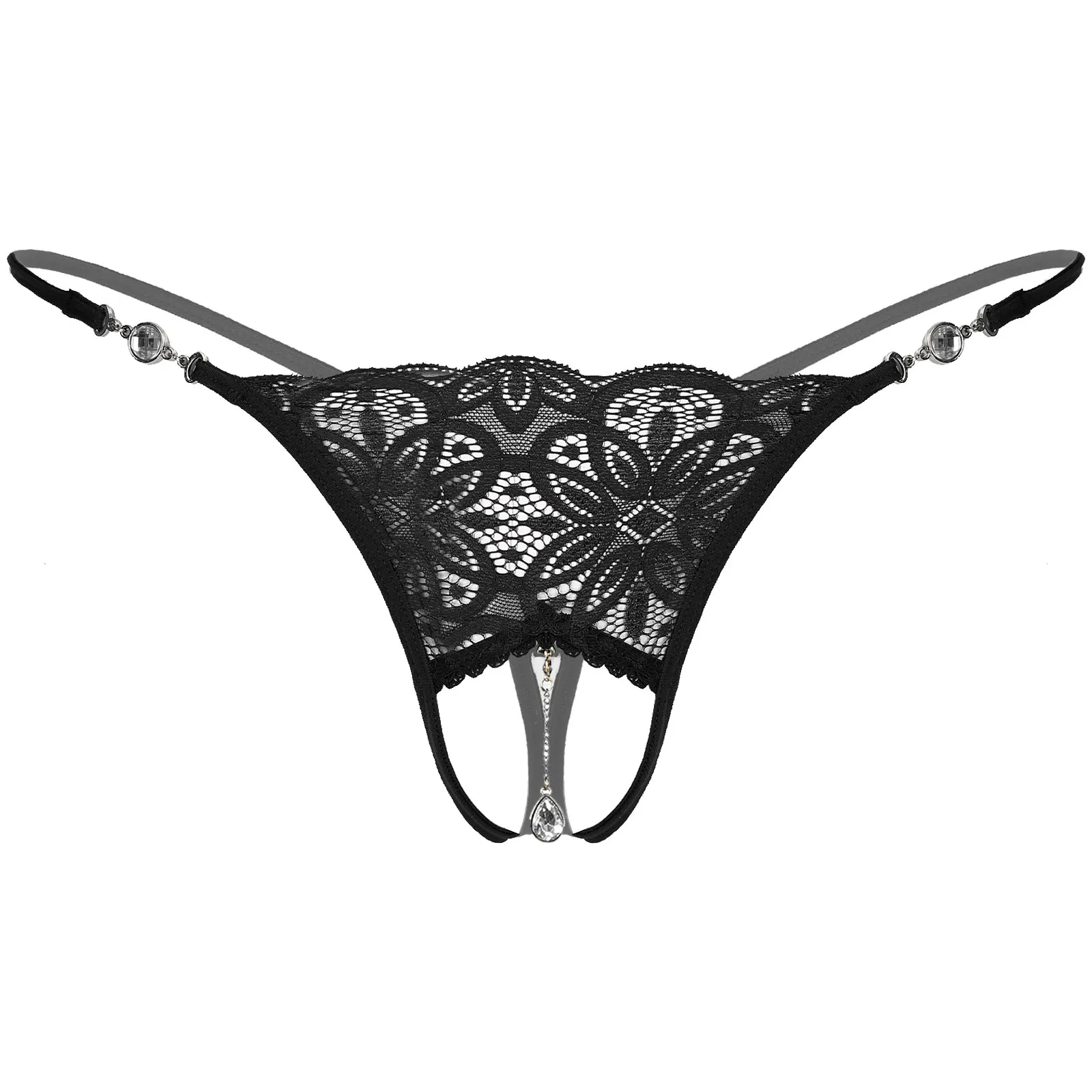 

Men's Lingerie Rhinestone Pendant Floral Lace G-string Sexy Low Rise Crotchless Thongs Sissy Male Gay Underwear Erotic Panties