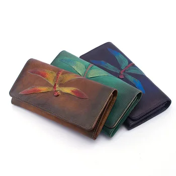 Women's Leather Embossing Hand-painted dragonfly Retro Long Clutch Wallet Bifold Large Capacity Long Card Organizer Purse 
Women's Leather Embossing Hand-painted dragonfly Retro Long Clutch Wallet Bifold Large Capacity Long Card Organizer Purse