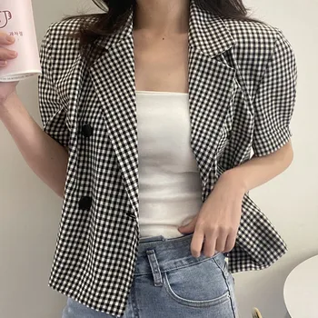 jacket Short Coat Women Vintage Plaid Lapel Ladies Top Double Breasted Slim Casual Puff Sleeve Clothes
jacket Short Coat Women Vintage Plaid Lapel Ladies Top Double Breasted Slim Casual Puff Sleeve Clothes