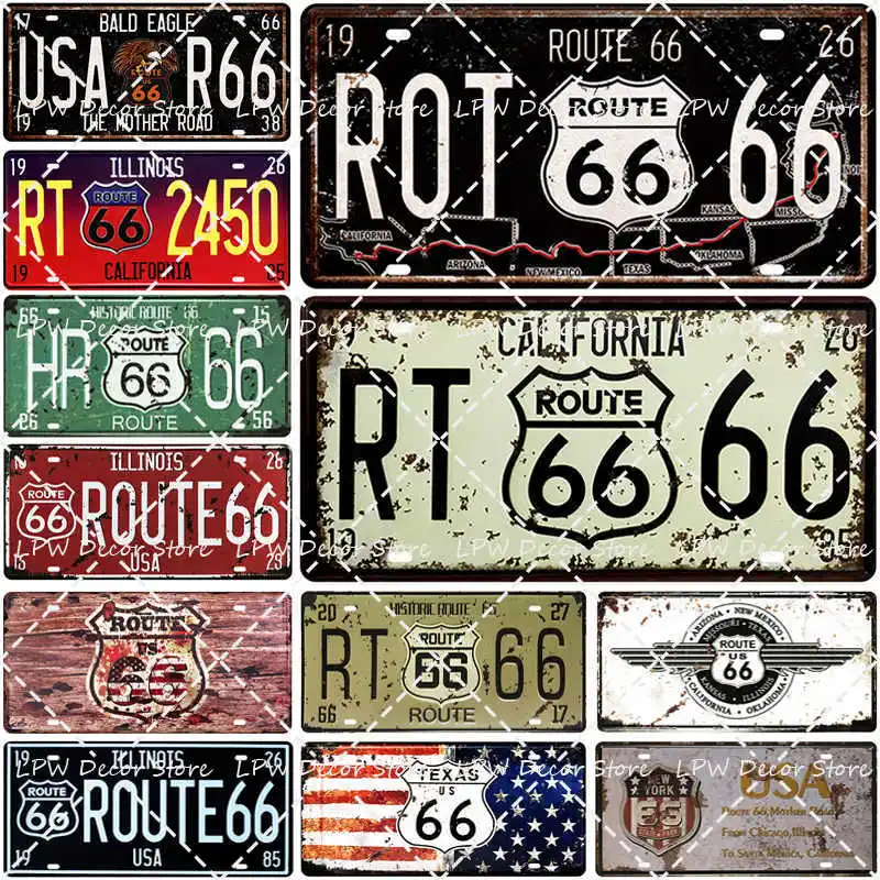 Route 66 номерной знак магазин Бар Гараж настенное украшение жестяной винтажный
