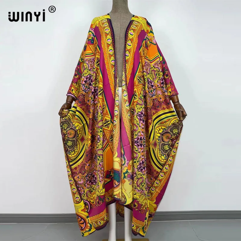 

WINYI robe longue kimono Women Cardigan stitch kimono Cocktail sexcy Boho Maxi African Holiday Batwing Sleeve Silk Robe