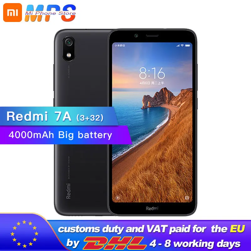 Xiaomi Redmi 7A 7 A смартфон с восьмиядерным процессором Snapdargon 439 ОЗУ 3 ГБ ПЗУ 32 4000 мАч 13
