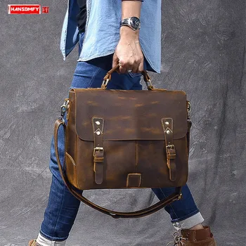 Vintage Leather Men's Handbags Classic Laptop Bag Men Briefcase Shoulder Messenger Bag Male Travel Bags Crazy Horse Leather Soft 
Vintage Leather Men's Handbags Classic Laptop Bag Men Briefcase Shoulder Messenger Bag Male Travel Bags Crazy Horse Leather Soft